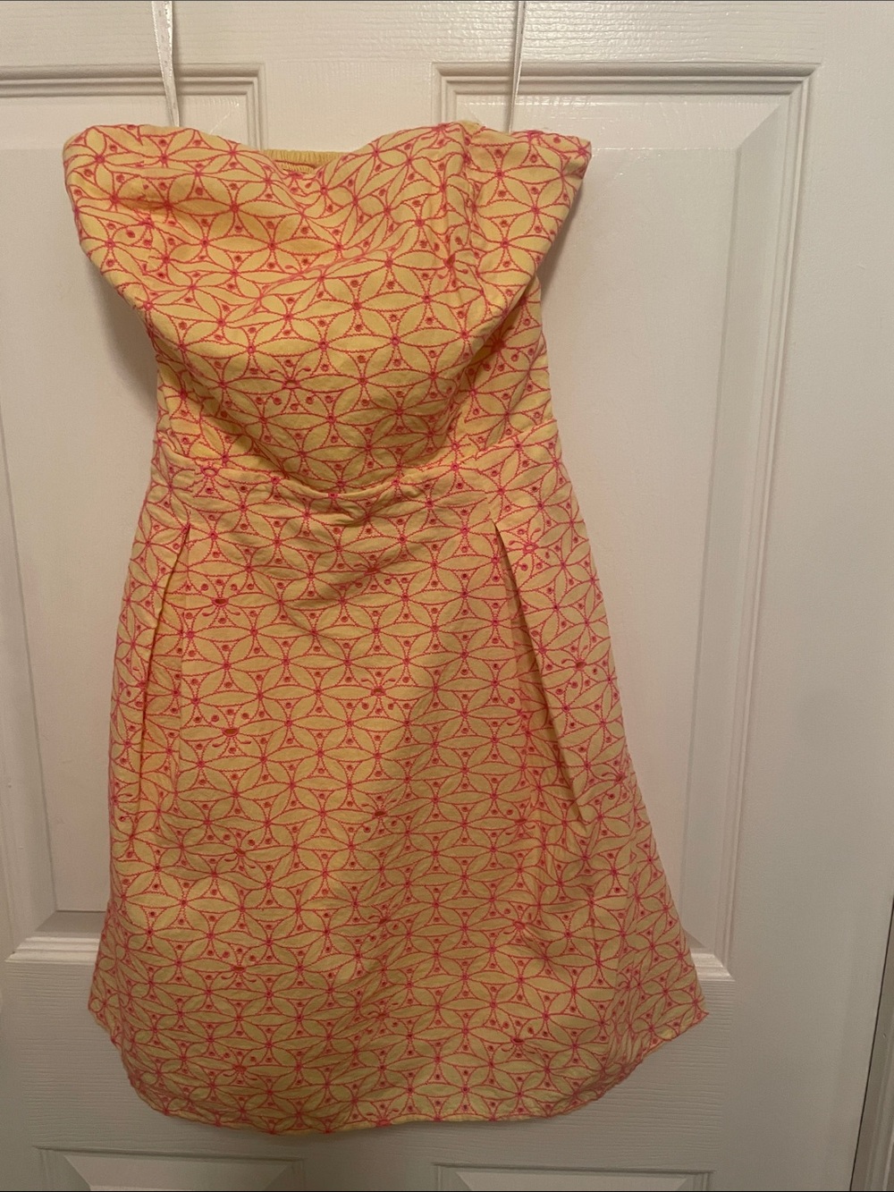 Lilly Pulitzer Yellow Strapless Dress with Pink Geometric Print